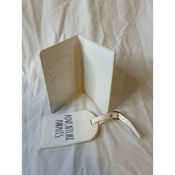Rae Dunn Passport Cover Luggage Tag Set Travel Adventure Awaits White - Picture 5 of 7